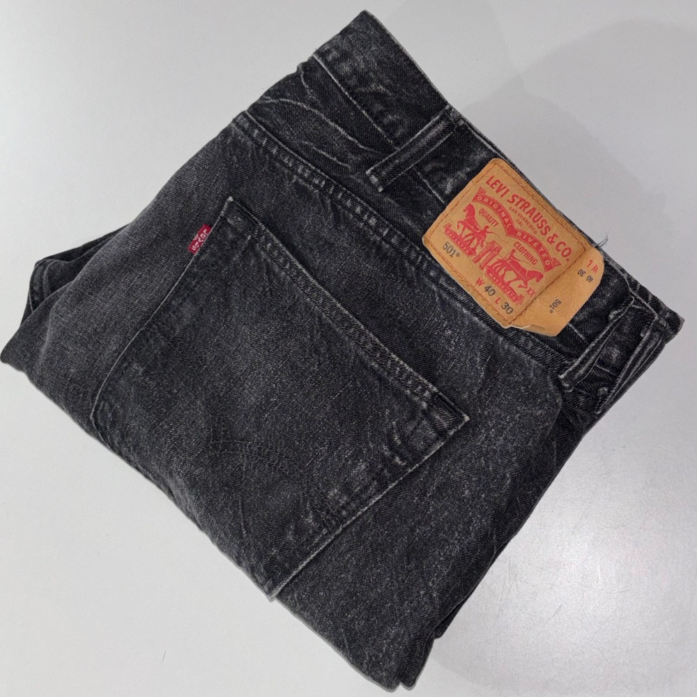 Levi's 501 Jeans Men's 40x30 Dark Summer Black Distressed Button Fly Denim